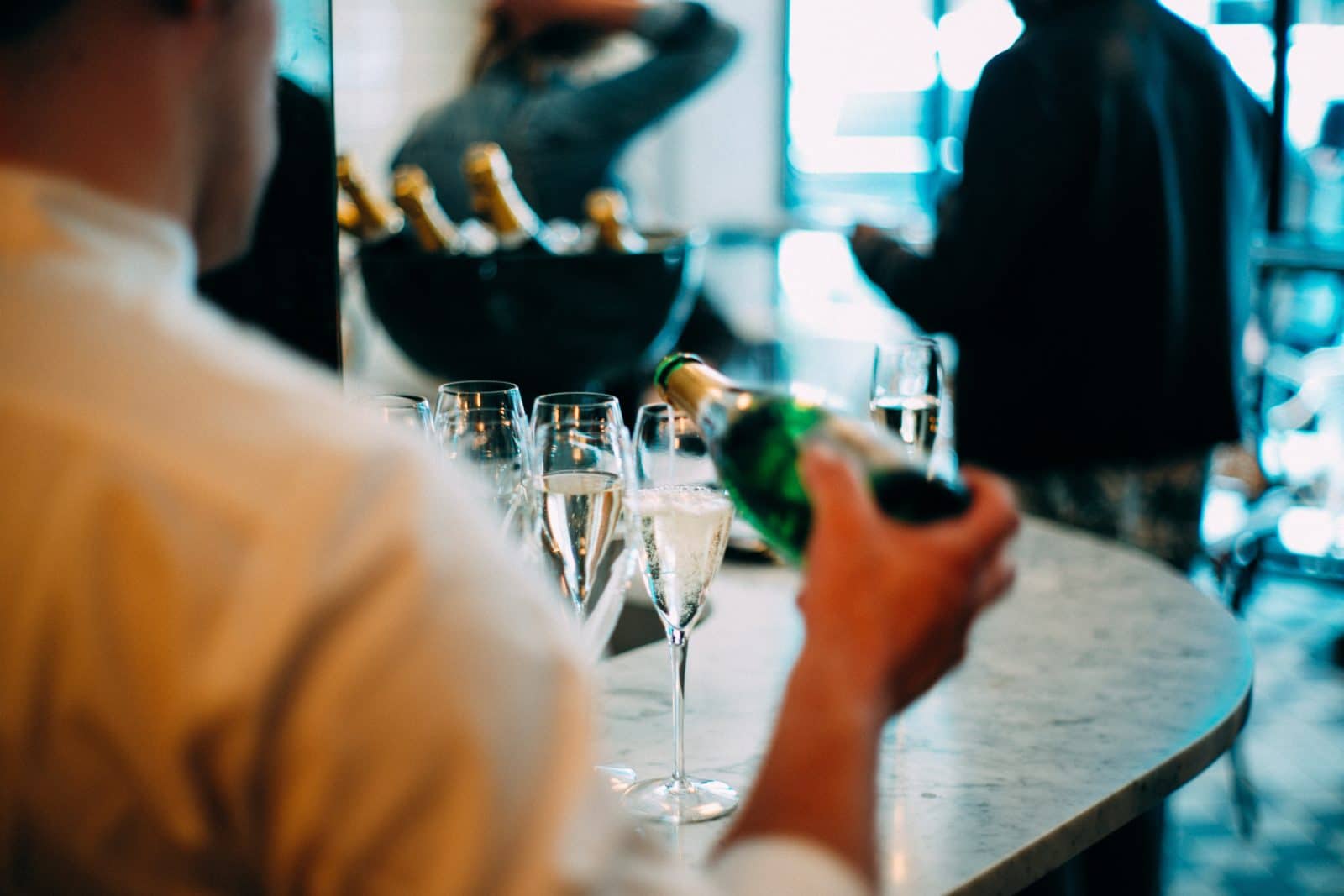 pouring a drink in Brighton, wine bar