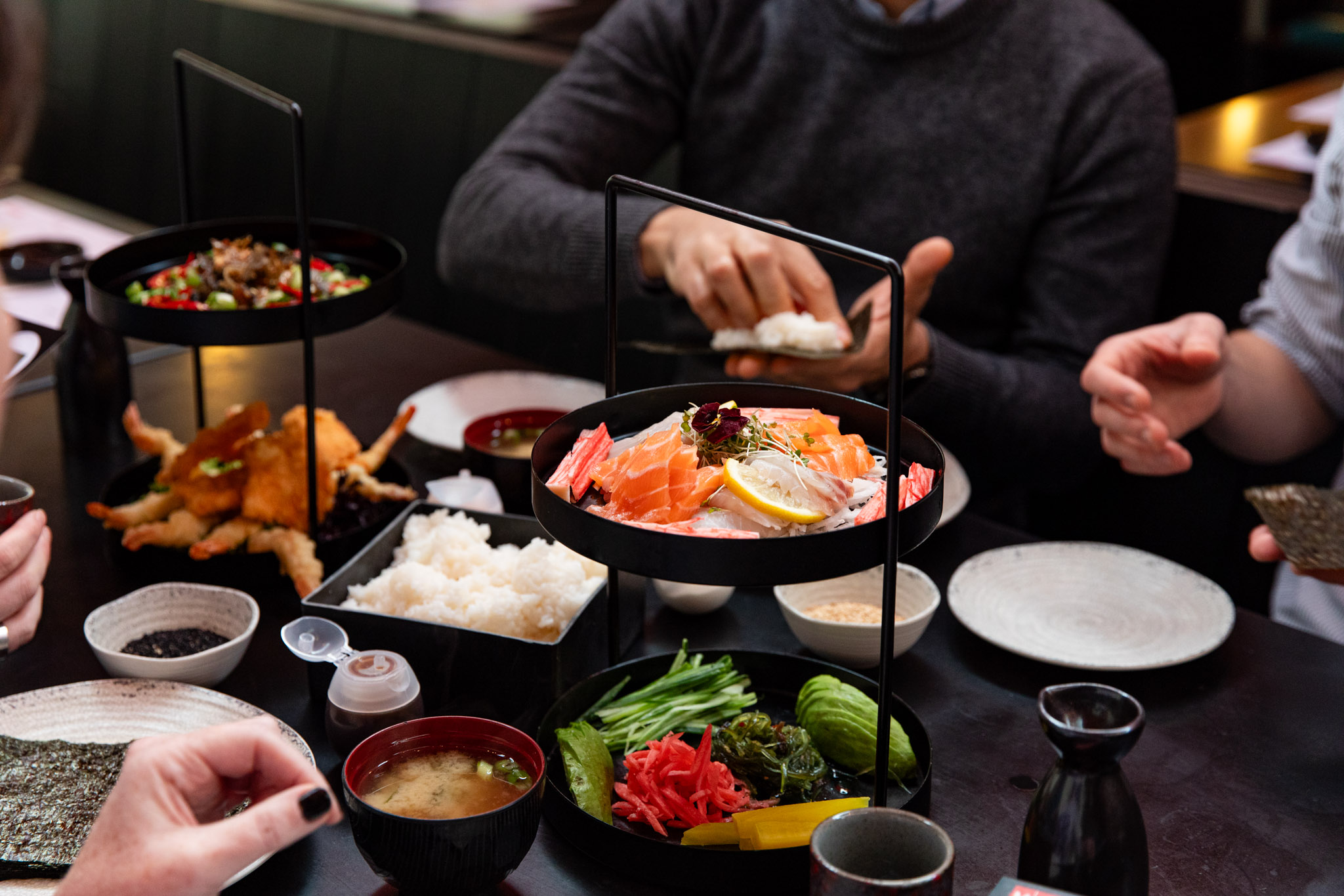 a sushi cenrepiece at Moshimo restaurant in Brighton