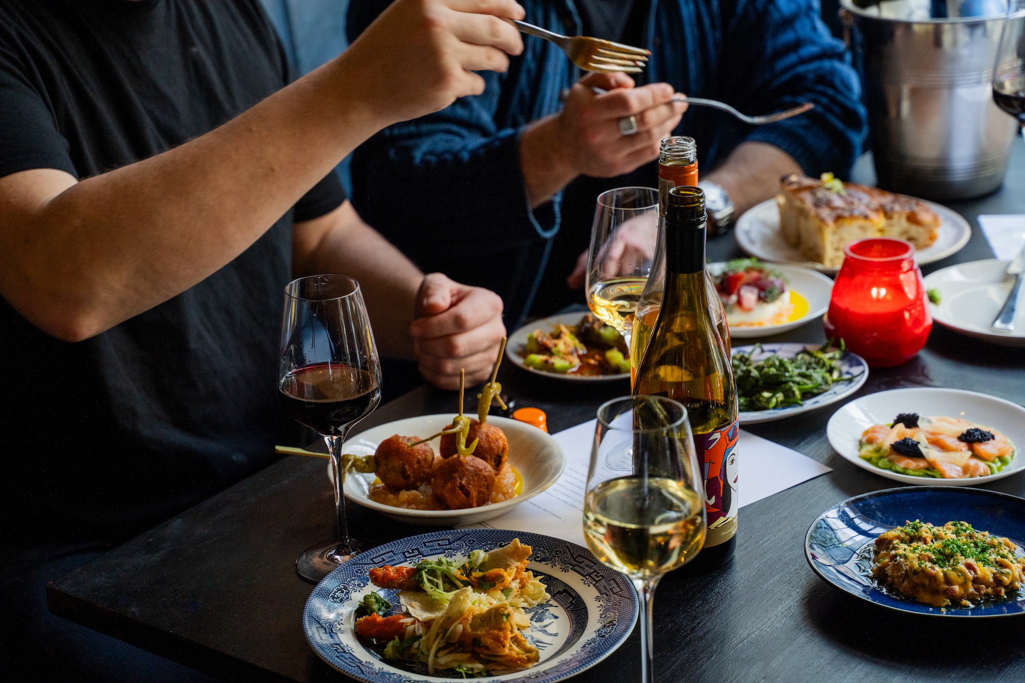 Sharing dishes at Med restaurant in Brighton 