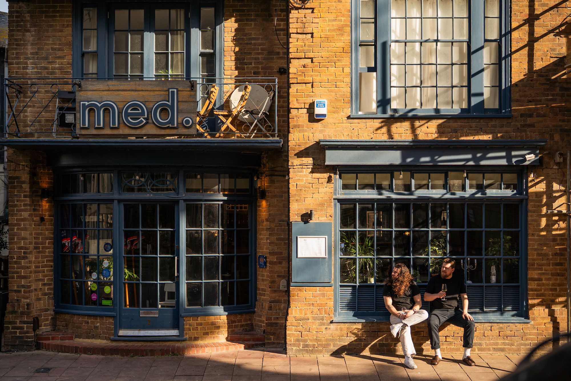 the exterior of med restaurant in Brighton's historic Lanes. Little East Street. 