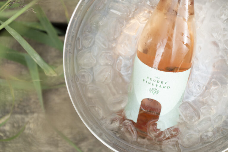 Rose wine on ice in an ice bucket
