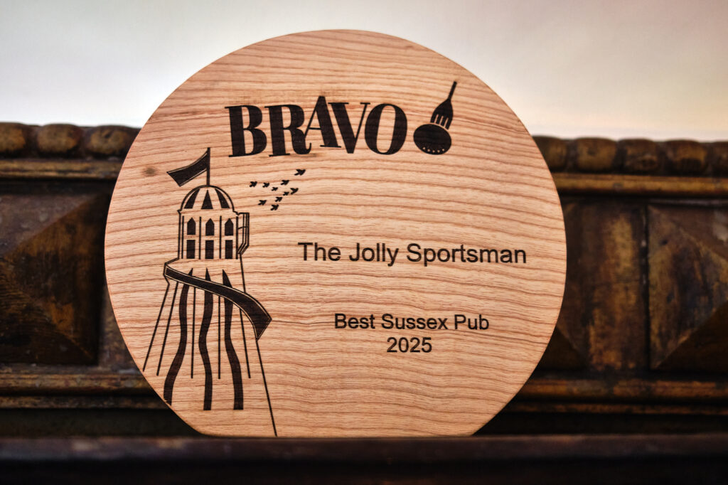 The BRAVO trophy. Awarded to The Jolly Sportsman for best Sussex pub
