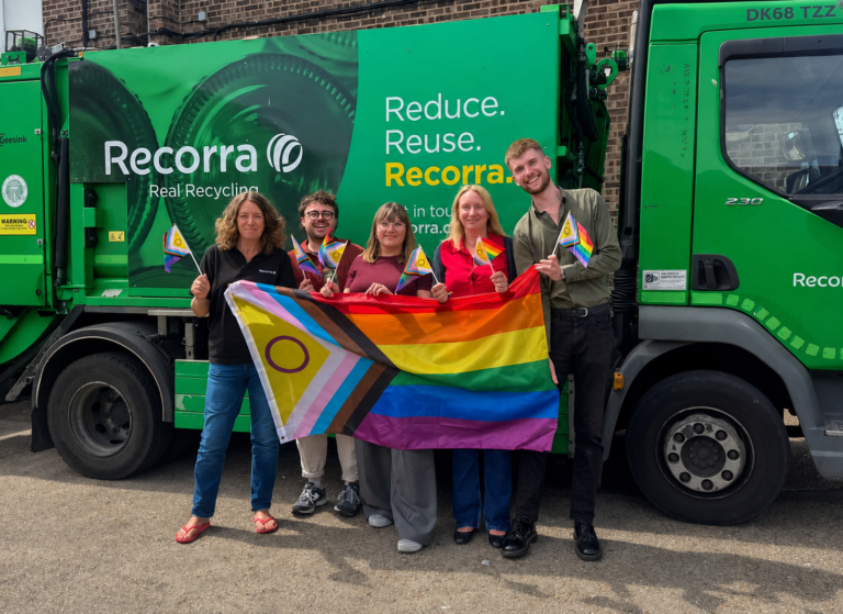 Rainbow Pride Group at Recycling Truck - team Recorra in Brighton