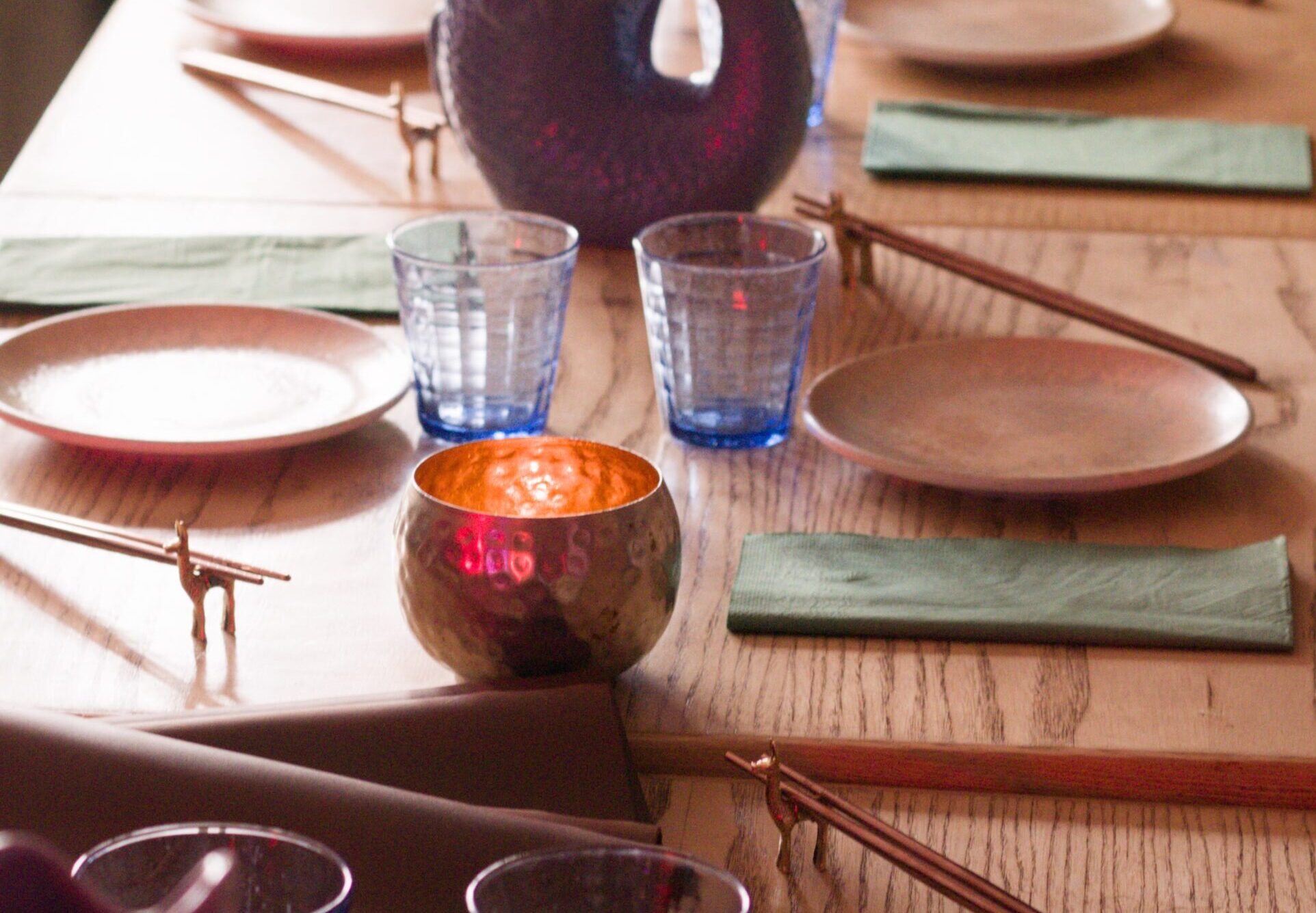 Table setting at Lima Nikkei , wooden table, chop sticks