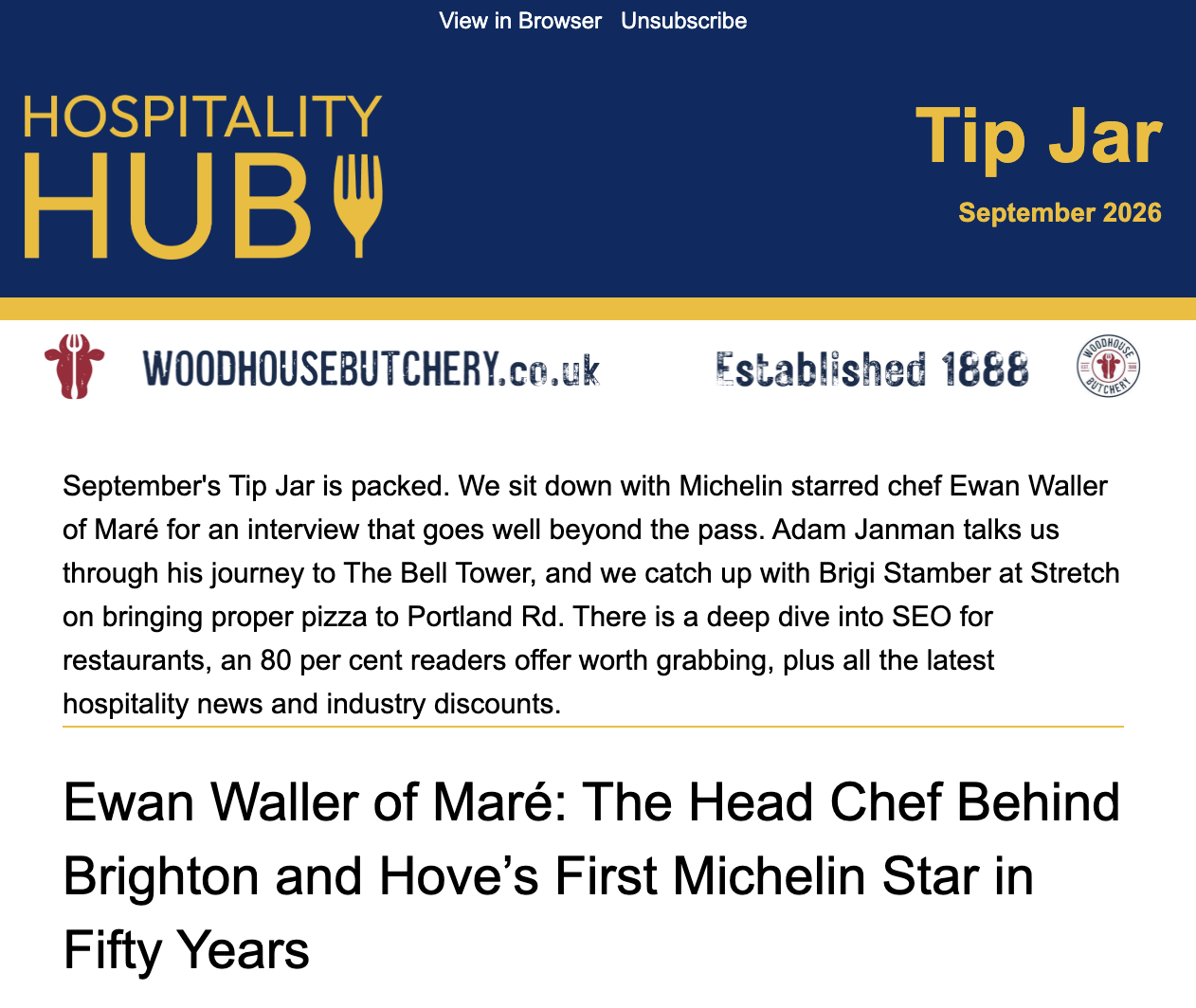 an example of email marketing for hospitality venues in Brighton and Sussex. The Tip Jar newsletter