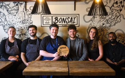 Team from Bonsai Plant Kitchen celebrating winning Best Vegan Restaurant at the BRAVO 2025 Awards in Brighton