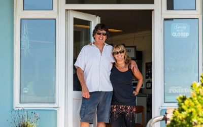 Poul Jensen outside Roedean Cafe Poul Jnesen and partner stood outside the cafe at Roedean