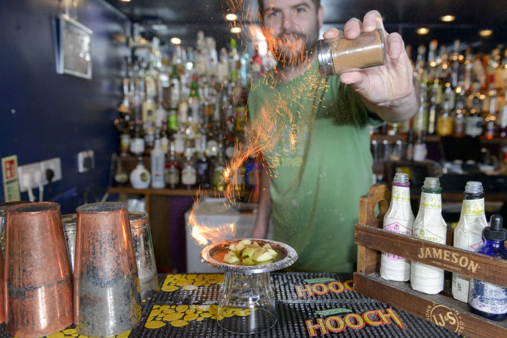 lighting up cocktails at Twisted Lemon Brighton