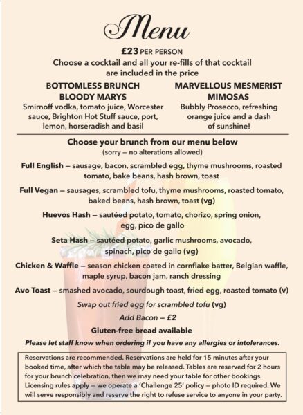 bottomless brunch menu