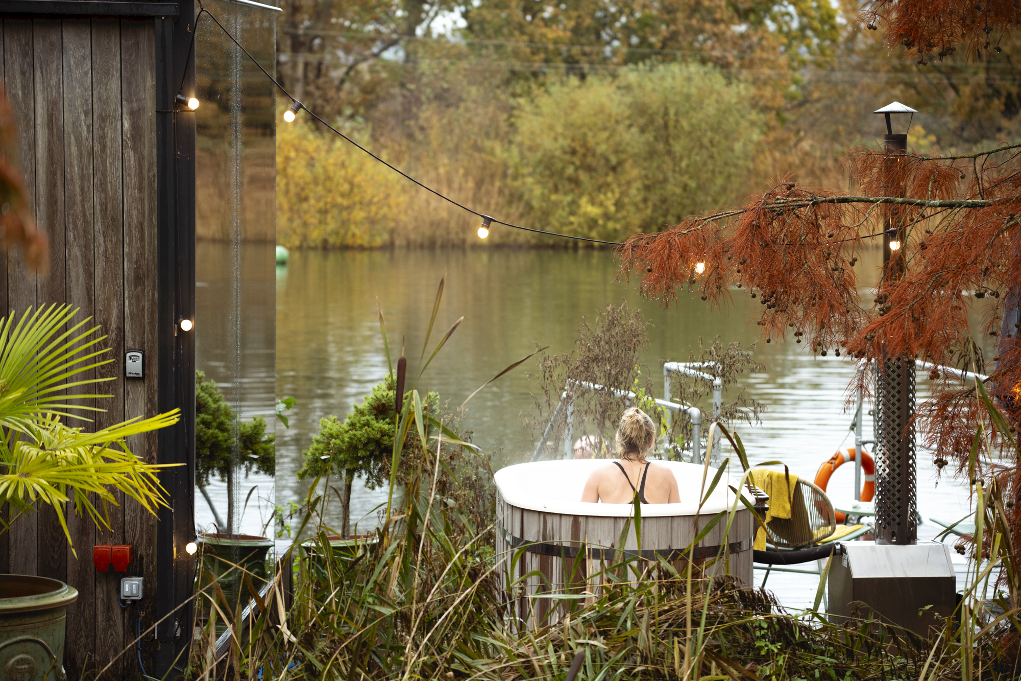 Table laden with different dishes shot from above
