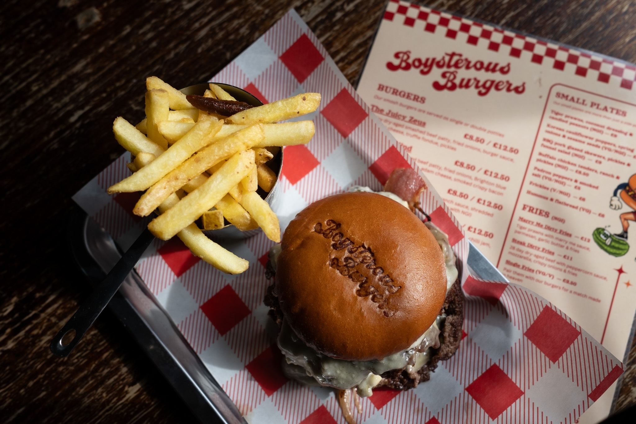 over head shot of the boysterous burgers burger