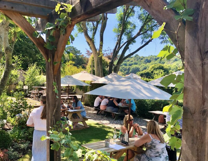 Shot of the busy Eight Bells Jevington garden
