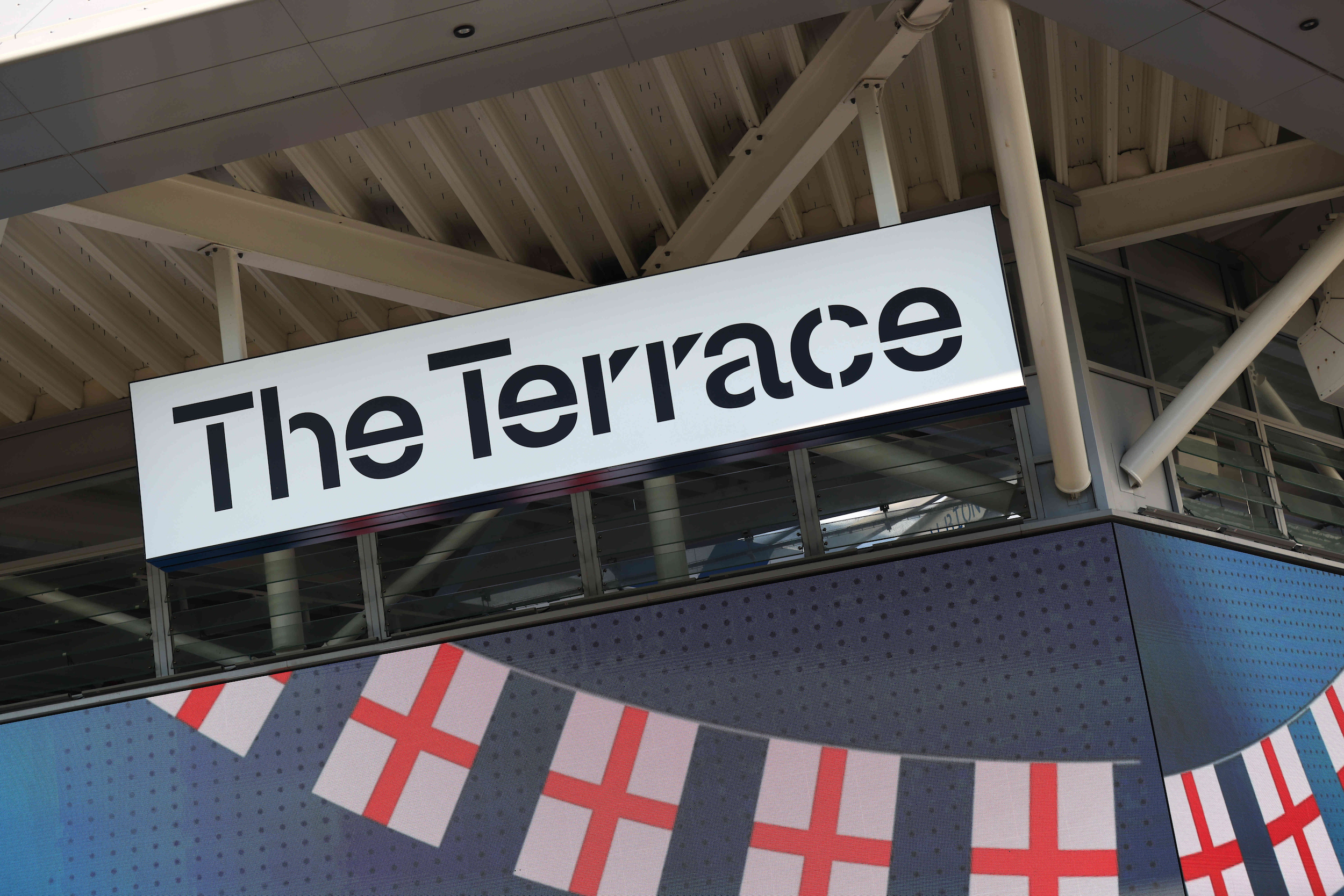 Fans watching England’ s World Cup match against Croasia in the Terrace at the American Express Stadium 17th June 2026